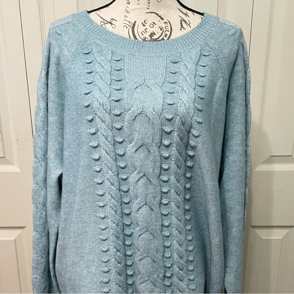 This blue sweater is perfect for casual or dressy during spring weather days!